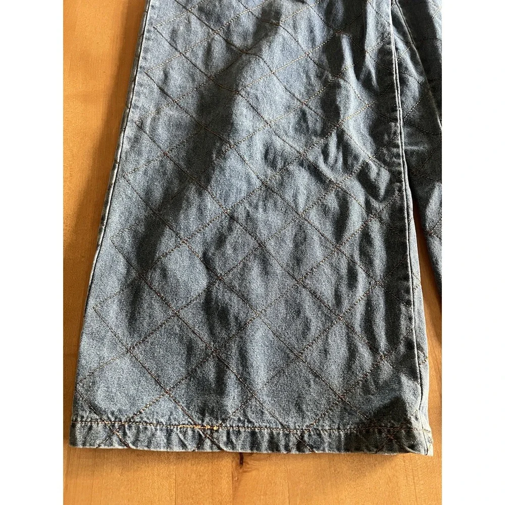 Entro Womens S Quilted Denim Wide Leg Pants Blue High Rise Elastic Waist Boho